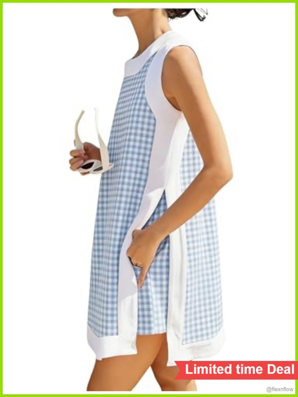 Two Piece Set Sleeveless Tank Top Matching Shorts Gingham Check Cotton